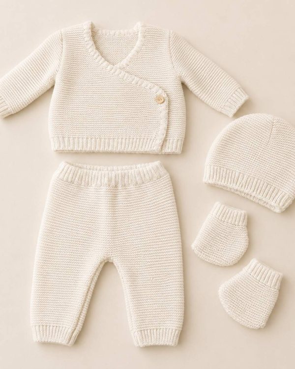 tenue-bebe-beige tenue de naissance personnalisée beige 5 pièces