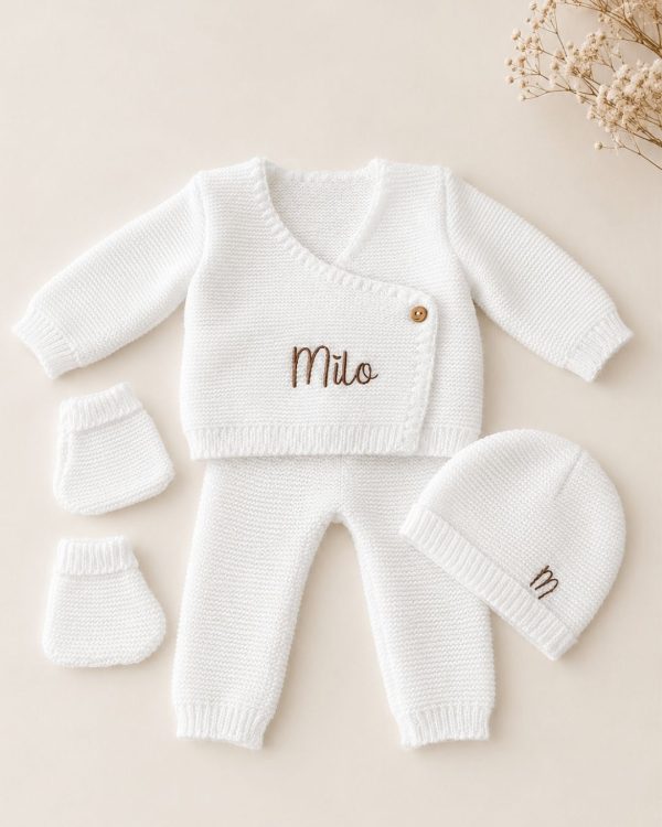 tenue-bebe-blanc coffret naissance avec tenue personnalisée